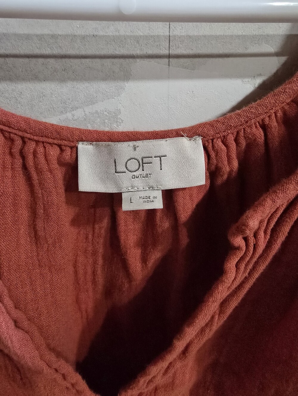 LOFT Outlet Cotton Gauze Puff Sleeve Top Terracotta L - Picture 3 of 6